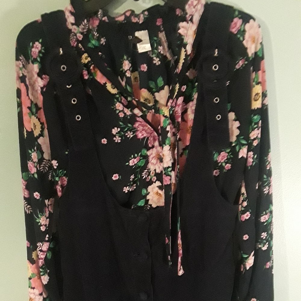 Navy Blue Floral Long Sleeve Blouse🌹⚘🏵🌹💐